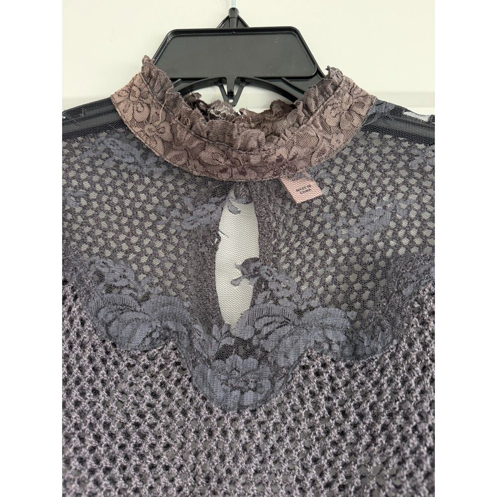 H&M Linen Blend Open Knit Lace High Neck Sweater Top Size 8